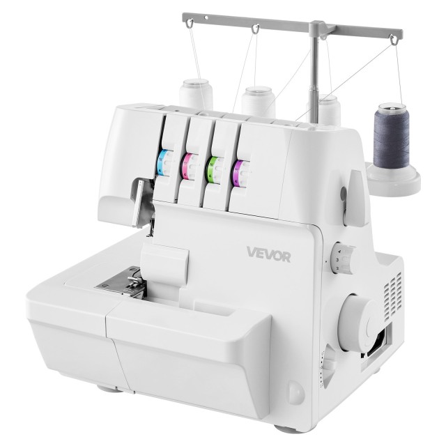 VEVOR Λευκή Ραπτομηχανή Overlock Serger - 1250 Βελονιές/Λεπτό, Διαφορετική Τροφοδοσία 0.7-2, 2-3-4 Νήματα, Ελεύθερος Βραχίονας, LED Φωτισμός JYBFJJY4X234AN2XB001V2
