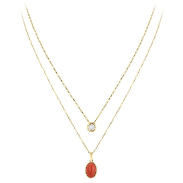 So Charm Σετ 2 Κολιέ διακοσμημένο με Κρύσταλλα Swarovski και με Κόκκινο Όνυχα, Χρυσό B2458R+BS3086D