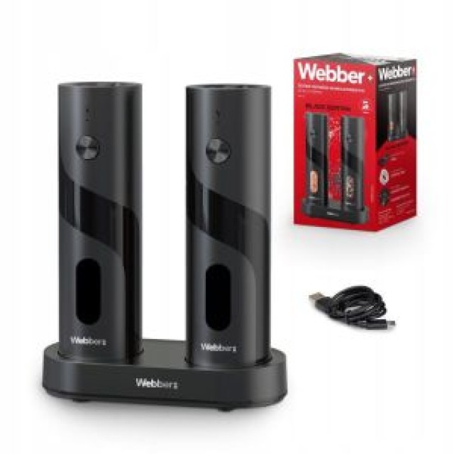 WEBBER Σετ 2 Τεμαχίων Ηλεκτρικός Μύλος Αλατιού και Πιπεριού Επαναφορτιζόμενος με USB με Ρύθμιση Άλεσης και Φωτισμό 05MK42