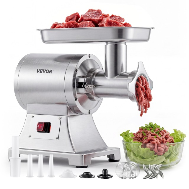VEVOR Επαγγελματικός Ηλεκτρικός Μύλος Κιμά 750W/1HP, 4,2 kg/min, με 2 Δίσκους, 3 Χωνιά για Λουκάνικα & Σετ Kibbe SYTMDDJRJSYSIYJX2001V2