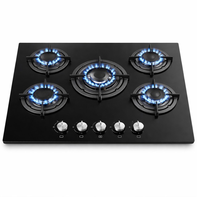 BAKAJI Μαύρη Κεραμική Εστία με 5 Ενσωματωμένους Καυστήρες από Χυτοσίδηρο 02001758