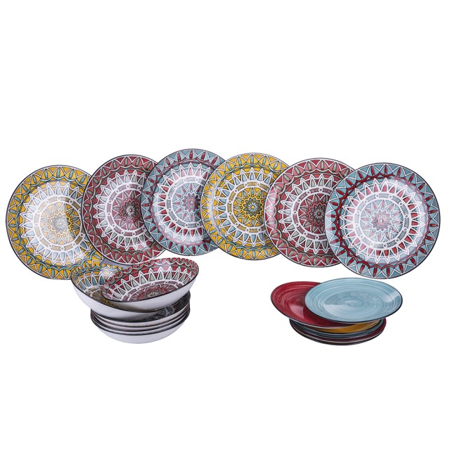 Villa dEste Home Σετ Πιάτων Πορσελάνης 18 Τεμαχίων για 6 Άτομα με 3 Διαφορετικά Σχέδια Maya 5901351