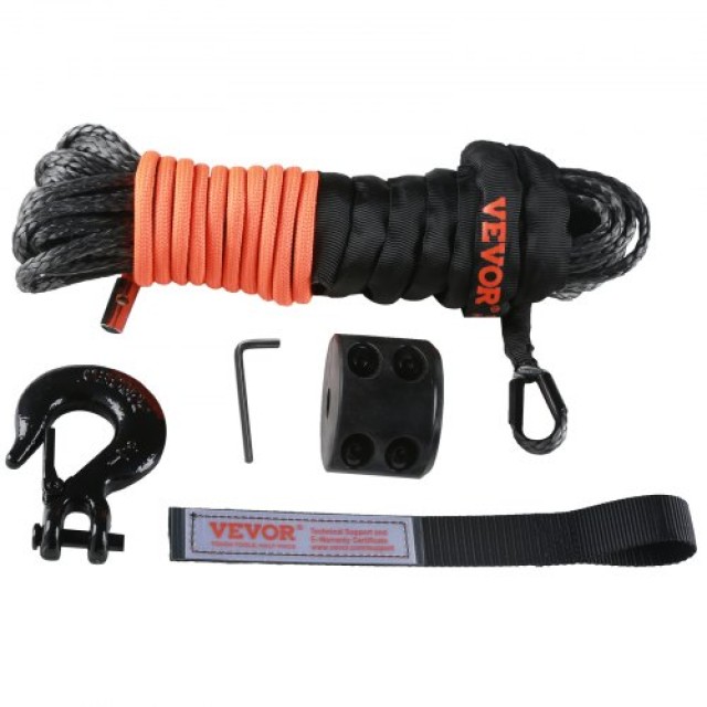 VEVOR Συνθετικό Σχοινί Βίντσι 3/16 x 50 8,350 lbs με Προστατευτικό Μανίκι + Στοπ + Γάντζο + Ιμάντα για ATV/UTV/Οχήματα HCJPSJYX316I5PLNEV0