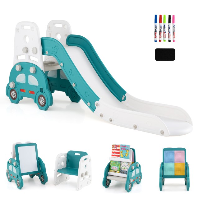 Costway 5-σε-1 Μετατρέψιμη Παιδική Τσουλήθρα με Σκαμπό, Ράφι Βιβλίων, Διπλής Όψης Πίνακα & Επιφάνεια Κατασκευής UY10187LV