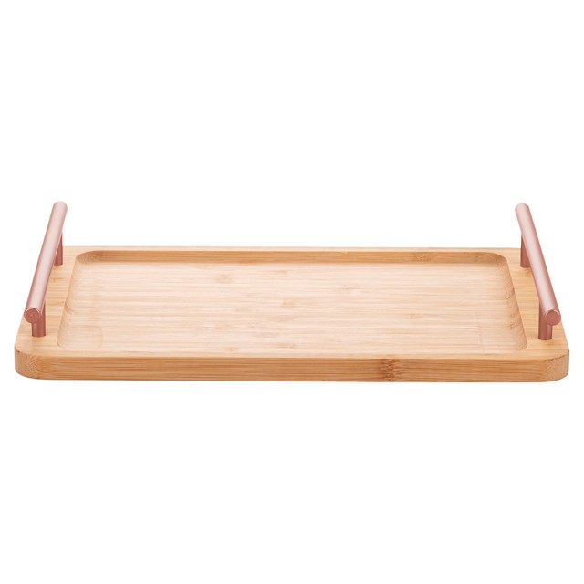 Villa DEste  Ορθογώνιος δίσκος 40x25 εκ από μπαμπού με χερούλια σε ροζ-χρυσό Natural 2188498