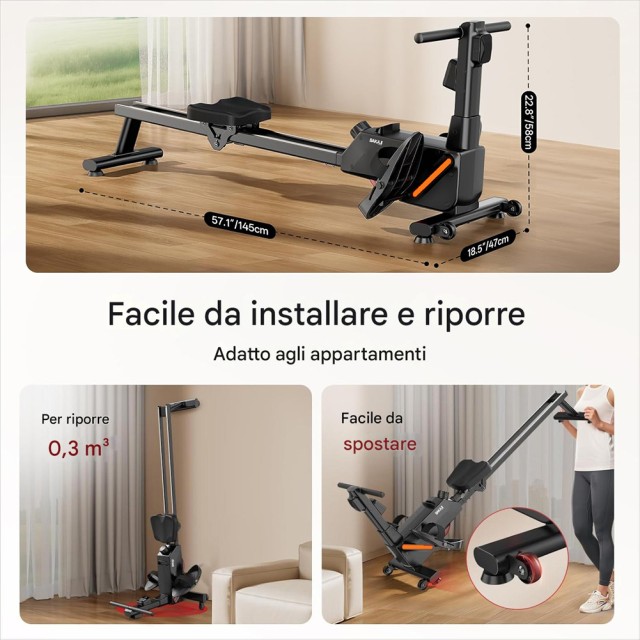 BAKAJI Πτυσσόμενος Κωπηλατικός Γυμναστικής για Σπίτι με 8 Επίπεδα Αντίστασης 02002138