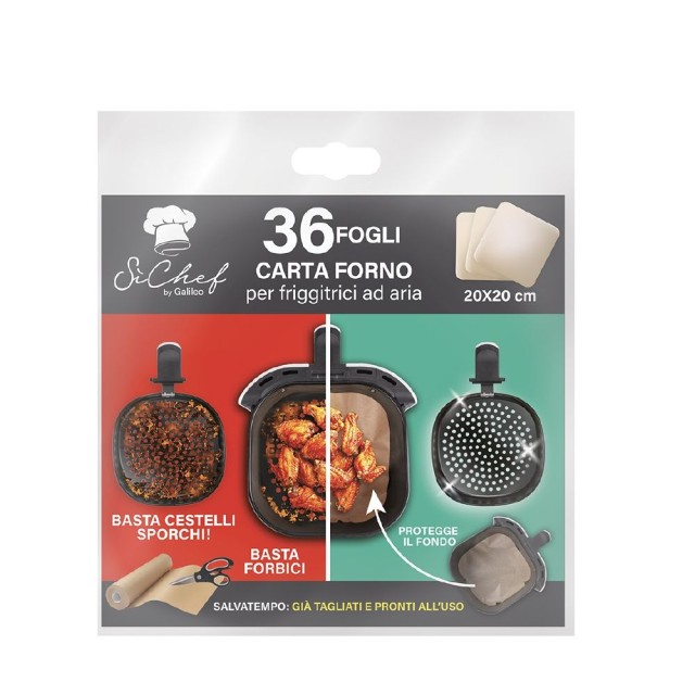 Galileo Σετ 36 Φύλλων Χαρτιού Ψησίματος Μίας Χρήσης για Φριτέζα Αέρος 20x20 εκ. - SChef 2188263