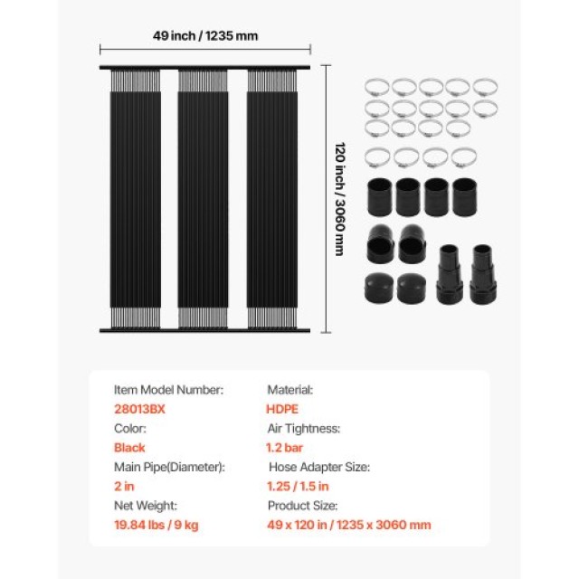 VEVOR Σύστημα Θέρμανσης Πισίνας 4x10 Πόδια για Υπέργειες & Υπόγειες Πισίνες QGKWX1J48120ANXOP001V0