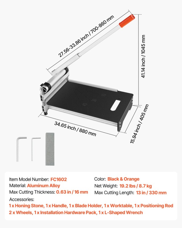 VEVOR Κόφτης Βινυλικού Δαπέδου 330mm, Κόφτης Λαμινάτου Πάχους 16mm με Ρυθμιζόμενες Γωνίες 15°/30°/45°, Ευέλικτοι Τροχοί και Τηλεσκοπική Λαβή FLXQGDBQGJ13VSPVE001V0