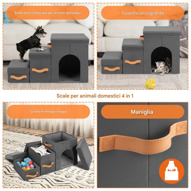 BAKAJI Σκάλα για Κατοικίδια 3σε1 Πολυλειτουργική Σκαλίτσα Γκρι Πτυσσόμενη με Χώρο Αποθήκευσης 02842301