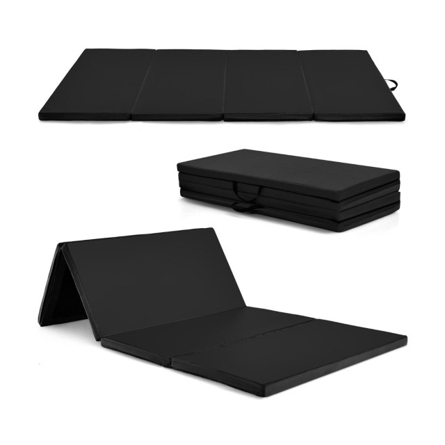 Costway Πτυσσόμενο Στρώμα Ασκήσεων 240x120x5 cm με Βέλκρο & 2 Χειρολαβές Μαύρο FH10087DK