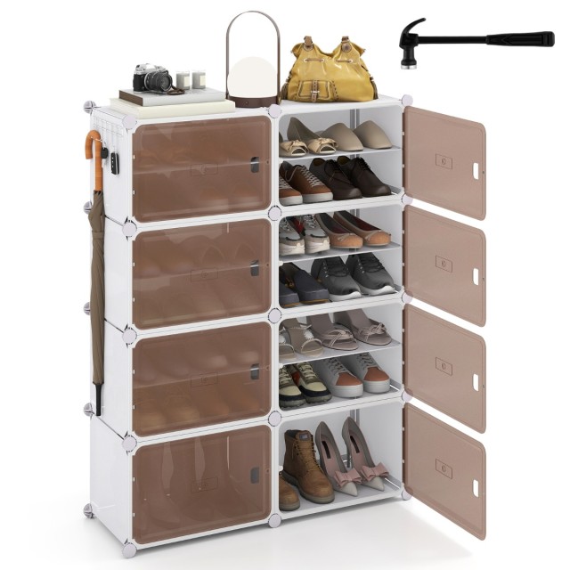 Costway Οργανωτής Παπουτσιών 8 Επιπέδων με Αποσπώμενα Ράφια για 32 Ζευγάρια Παπούτσια JZ10400WH