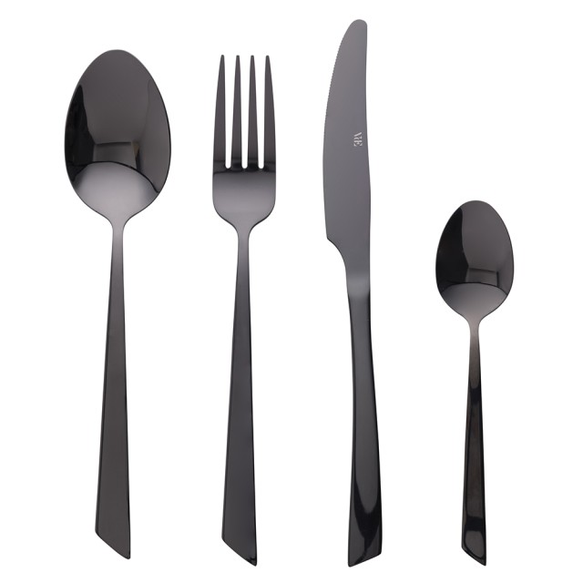 Villa dEste Home Σετ 24 Μαχαιροπίρουνα από Ανοξείδωτο Ατσάλι σε Μαύρο Γυαλιστερό Φινίρισμα Cut 5911922