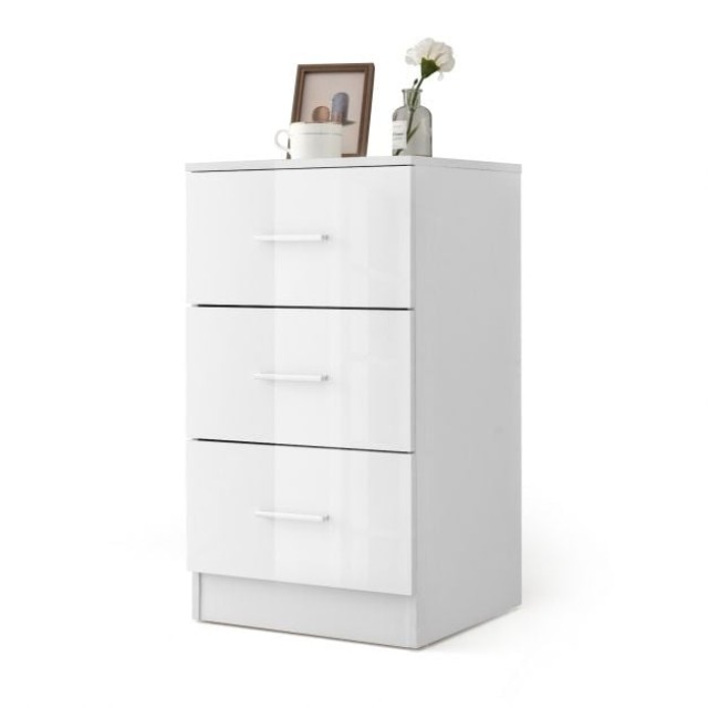 Costway Κομοδίνο 3 Συρταριών High Gloss Λευκό 37,1 x 34,2 x 66,5 εκ. JV13152LB