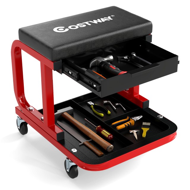 Costway Ρολόκαθισμα Εργαστηρίου με Ρόδες & Αντοχή 185kg, Μαύρο AU10054BK