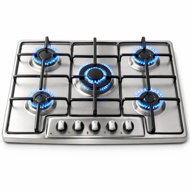 BAKAJI Πλατό Μαγειρέματος Inox 75cm με Μαντεμένιες Εστίες και Σχάρες, 5 Επιλογές Καυσίμων 02001681