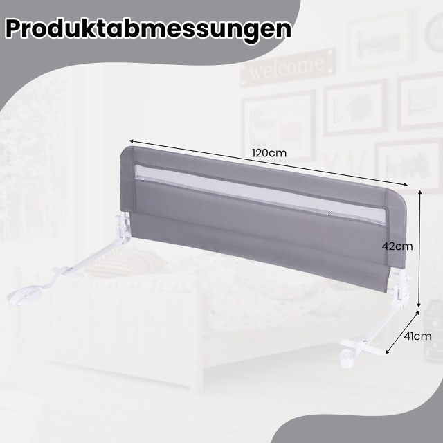 Costway Πτυσσόμενο Προστατευτικό Κρεβατιού για Νήπια με Αφαιρούμενο Πλενόμενο Κάλυμμα σε Γκρι 120 εκ BS10046GR