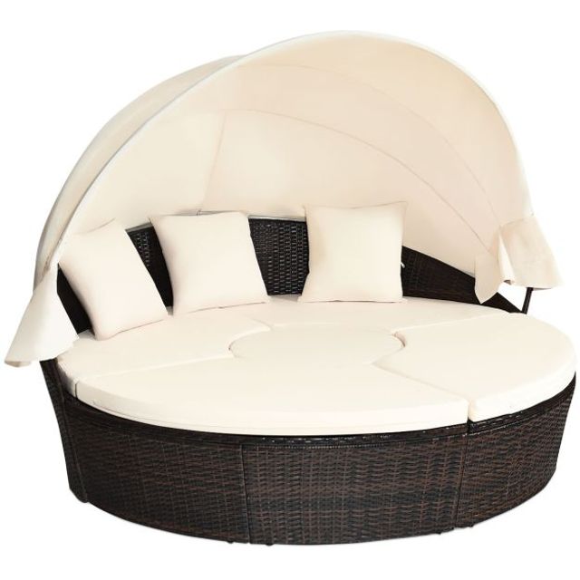 Costway Εξωτερικό στρογγυλό day bed με αναδιπλούμενο σκίαστρο 192 x 177 x 146 cm 146 x 177 x 192 cm HW76233WH+