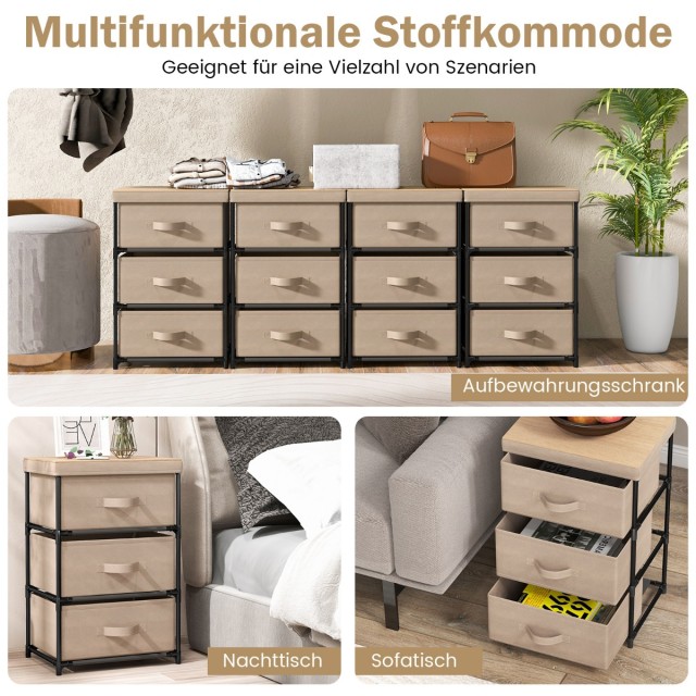 Costway  Κομοδίνο με υφασμάτινα συρτάρια και μεταλλικό σκελετό καφέ 40 x 30 x 62 εκ. JZ10129CF