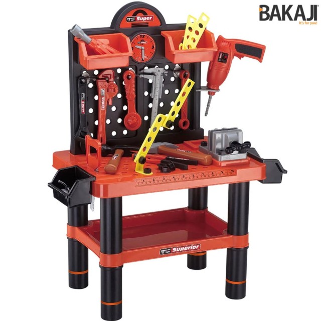 BAKAJI  Πάγκος Εργασίας για Παιδιά 54 Τεμάχια Εργαλεία και Αξεσουάρ με Παιχνίδι Τρυπάνι  02662749