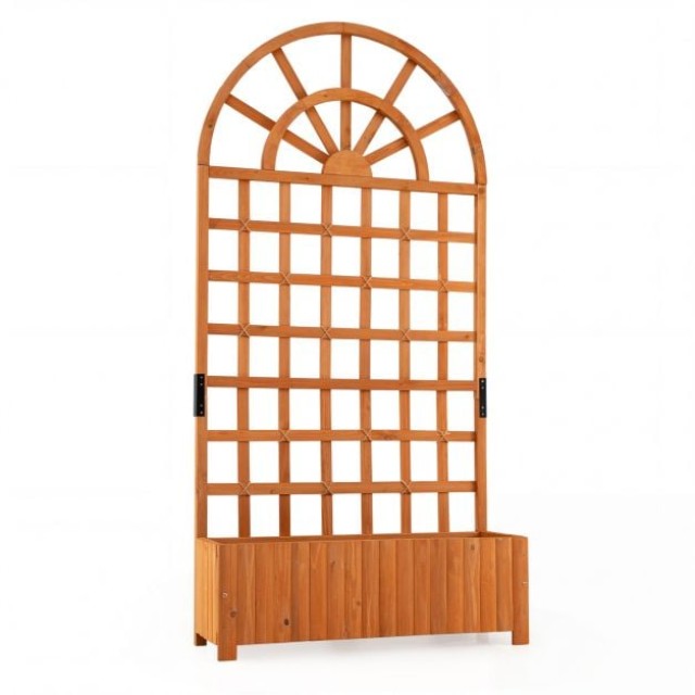 Costway Ζαρντινιέρα με καφασωτό στήριγμα για αναρριχώμενα φυτά και αποστράγγιση, καφέ, 182 x 30 x 91 cm GT4632CF