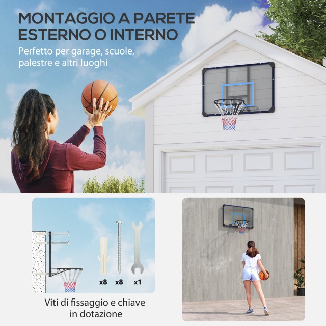 SPORTNOW  Καλάθι Μπάσκετ Τοίχου με Ανθεκτικό Ταμπλό και Στεφάνι από Ατσάλι, 113x61x73 εκ.  A61-039V00BU