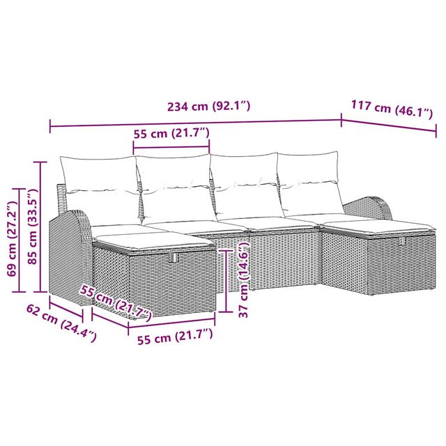 vidaXL Σετ Καναπέ με μαξιλάρι 6 pcs Μαύρο συνθετικό ρατάν 3359122