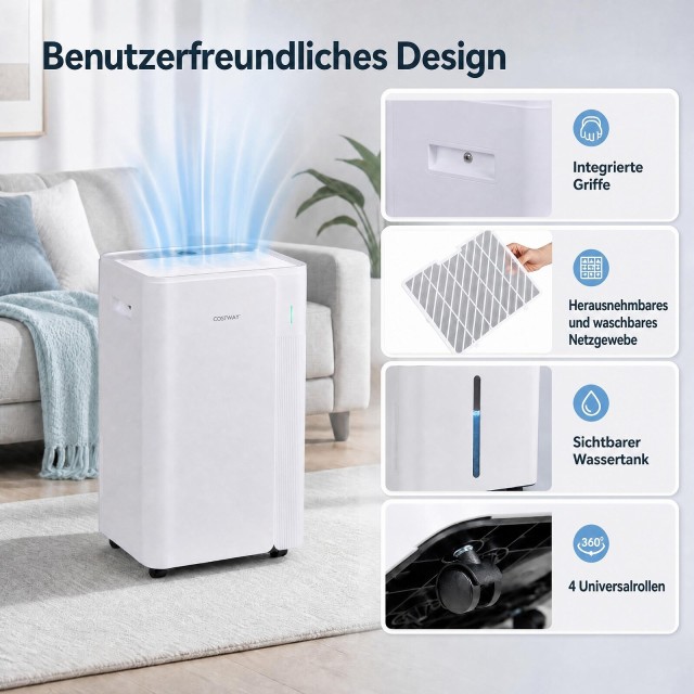 Costway Αφυγραντήρας 20L/24ωρο με Wi‑Fi, 4L, για 30 τ.μ., 50 x 23,5 x 30,5 cm ES10719DE-WH