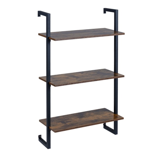 Costway Τριώροφο Επιτοίχιο Ράφι Κουζίνας με Μεταλλικό Σκελετό Καφέ, 90 x 53 x 23 cm JV13921CF