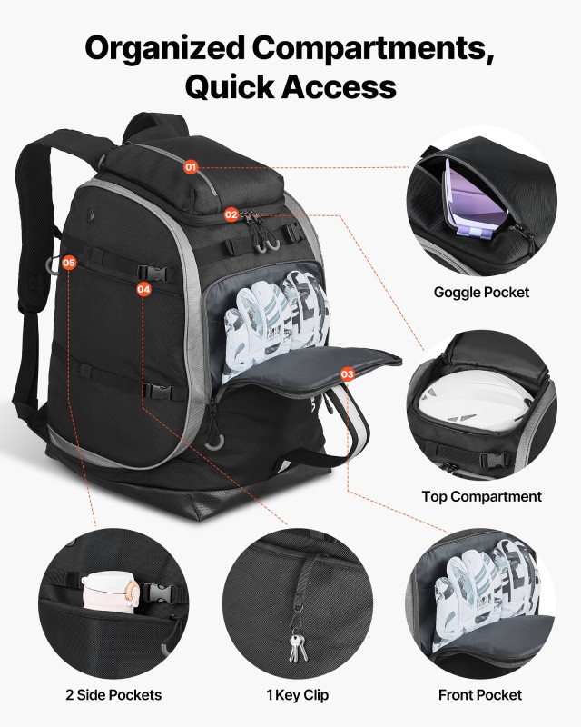 VEVOR Σακίδιο Μεταφοράς Μπότες Σκι 65L με Δυνατότητα Μεταφοράς Χιονοσανίδας (41 x 27 x 50 εκ.) HXYJBXXB65LHXIAZN001V0