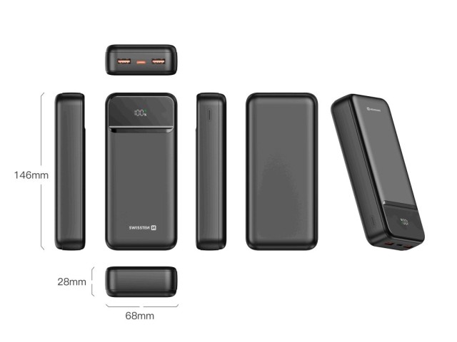 SWISSTEN Φορητός Φορτιστής POWER LINE II 20000 mAh, Μαύρο 8595217490628
