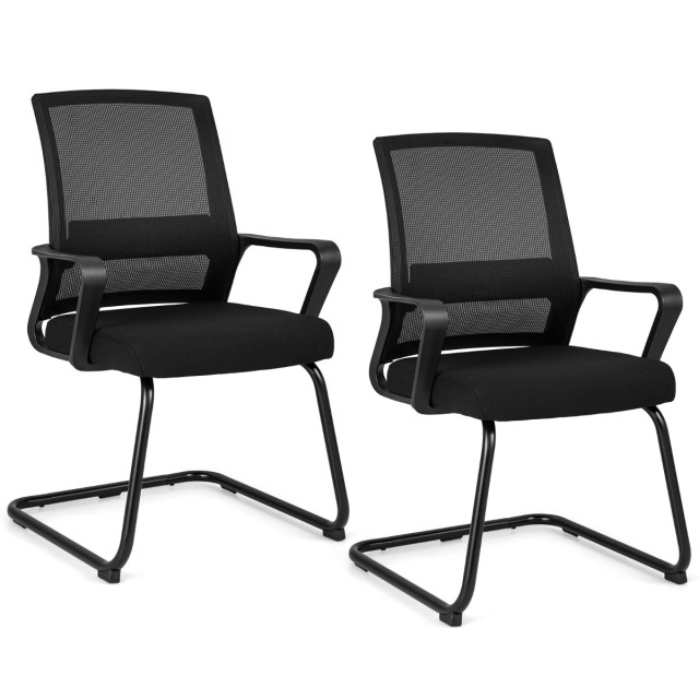 Costway Σετ 2 Καρεκλών Επισκεπτών με Υποστήριξη Οσφυϊκής Μοίρας & Κουφωτό Σκελετό & Μαξιλαρωτό Κάθισμα Συνεδρίου CB10633DK-2