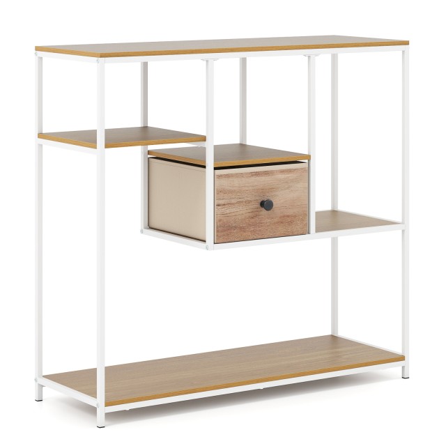 Costway Βιομηχανικό Βοηθητικό Τραπέζι με Αποθηκευτικό Χώρο και Ράφια από Ύφασμα, Φυσικό, 95 x 35 x 100 cm JV13290NA