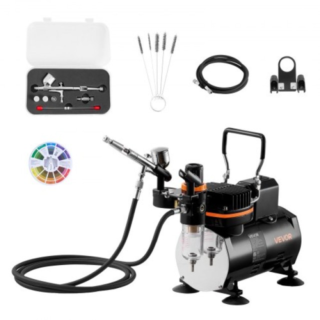 VEVOR Σετ Αερογράφου 1/6 HP Κομπρεσέρ με 1 Αερογράφο, 3 Μύτες και Σωλήνα JCBTZW1OGWQG2JD7C001V2