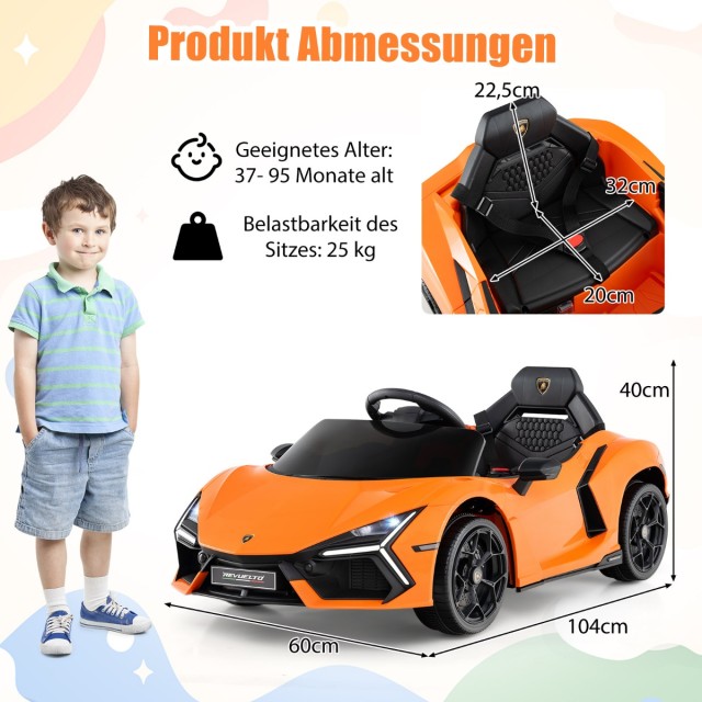 Costway Παιδικό Ηλεκτροκίνητο Αυτοκίνητο Lamborghini Revuelto 12V με LED Φώτα, Πορτοκαλί TQ10372DE-JS