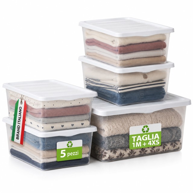 BAKAJI Σετ 5 Πλαστικά Δοχεία Spring Box 1M + 4XS με Λευκό Καπάκι 02002422