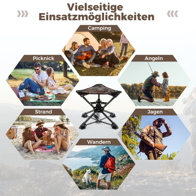 Costway Πτυσσόμενο Σκαμπό Camping 360° με Αντιολισθητικά Πόδια & Θήκη Μεταφοράς - Παραλλαγή NP12630MC