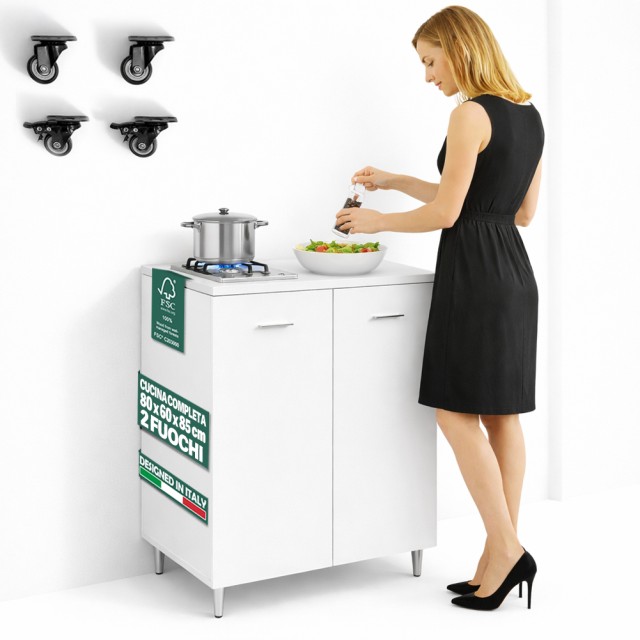 Shally Dogan Κουζίνα 80x60x85εκ Λευκή με 2 Εστίες Χυτοσιδήρου 02001954