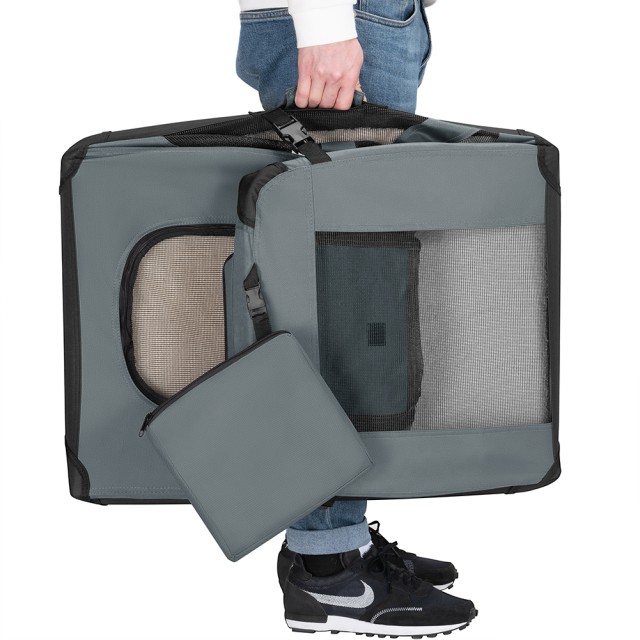 BAKAJI Φορητό Κλουβί για Κατοικίδια Ζώα Μέγεθος S Πτυσσόμενο Κλουβί για Σκύλους και Γάτες Γκρι 02841447