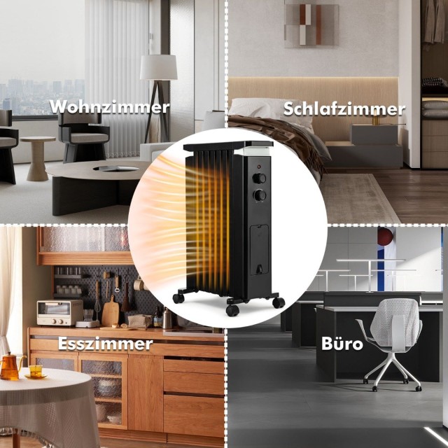 Costway Αθόρυβη και Ασφαλής Θερμάστρα Λαδιού 1500W με Ρυθμιζόμενο Θερμοστάτη και Υγραντήρα ES10202DE-BK