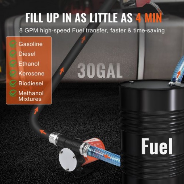 VEVOR Αντλία Μεταφοράς Καυσίμου 12V 8 GPM 1/5 HP με Αυτόματο Ακροφύσιο Πετρελαίου FBBMG8GPM16H7QUUSV9