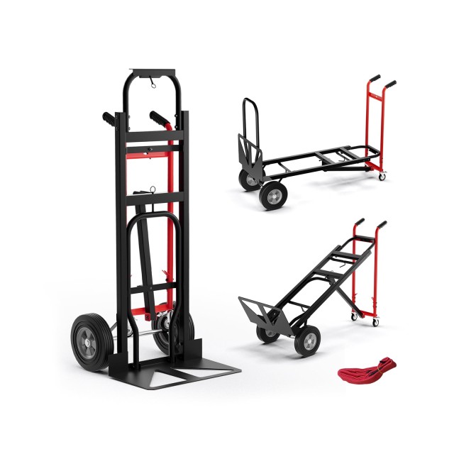 Costway Πολυχρηστικό Χειροκίνητο Καρότσι 3-σε-1 με Μεταλλικό Σκελετό και 4 Λαστιχένιες Ρόδες, Μέγιστο Φορτίο 450 KG, Μαύρο + Κόκκινο 131 x 53 x 57 cm TH10083RE