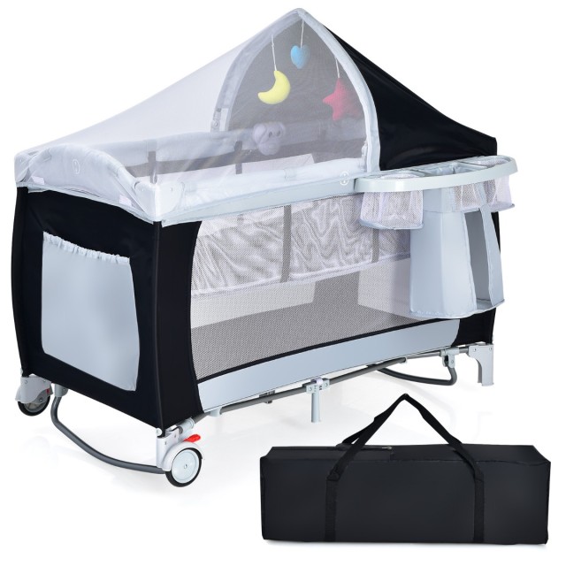 Costway Παιδικό Ταξιδιωτικό Κρεβάτι 2 Επιπέδων 120x60 cm με Παιχνιδότοξο και Αλλαξιέρα BB0440BK