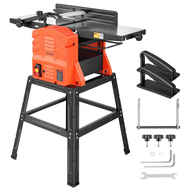 VEVOR Συνδυασμένη Επιφάνεια Πλάνης και Υποδοχής, 254mm, 2.4 HP, 8000 RPM με Βάση, 2 Λεπίδες Ευθείας Κοπής, Αλουμινένιο Τραπέζι, Ρυθμιζόμενο Βάθος 0-3mm για Ξυλουργική DIY TSDZJJFJ1800WUJSP001V2