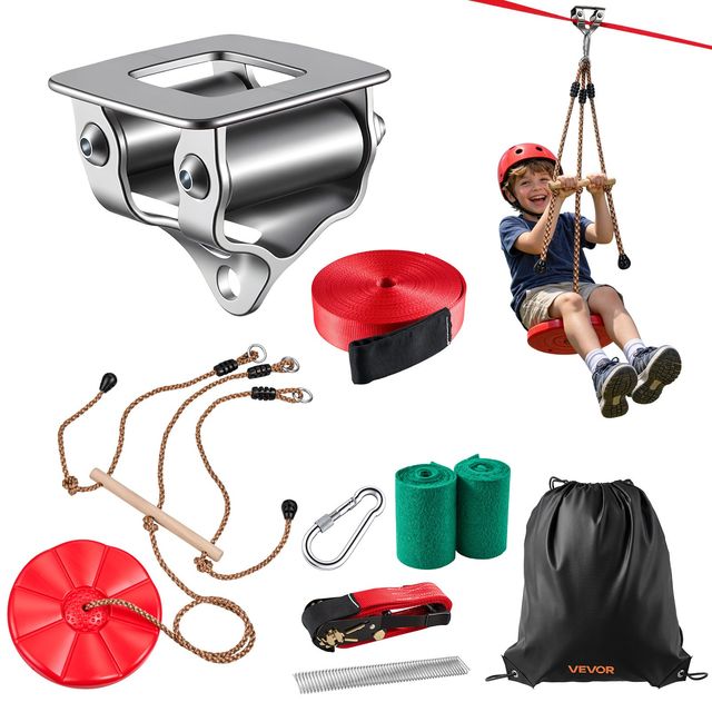VEVOR Σετ Zipline Κήπου 19,8 m με Ιμάντα Πολυεστέρα, Κάθισμα και Εντατήρα Καστάνιας, έως 150 kg, για Παιδιά 6-16 Ετών SSHSTJNL65FTZ04QO001V0