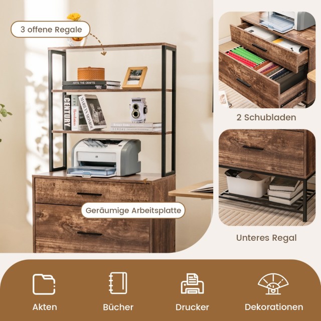 Costway Πολυλειτουργικό Ντουλάπι Αρχείων με Ράφια, Συρτάρια και Βάση Εκτυπωτή σε Βιομηχανικό Στυλ CB10569CF+