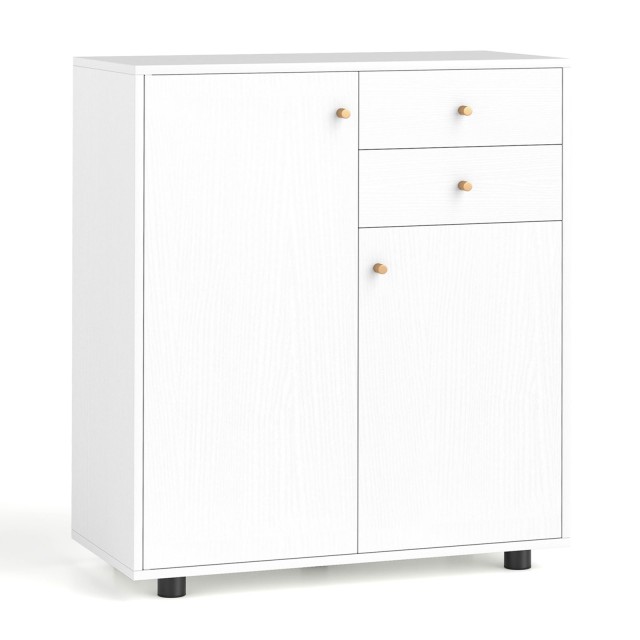 Costway Μπουφές Λευκός με 2 Πόρτες, 2 Συρτάρια και 3 Ρυθμιζόμενα Ράφια 85,5 x 35 x 74 cm JV12966WH