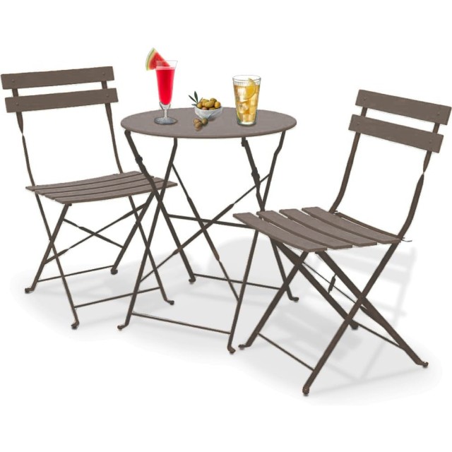 Shally Dogan Σετ Κήπου 3 Τεμαχίων: Πτυσσόμενο Τραπέζι και 2 Καρέκλες Μπιστρό Μοντέλο Παρίσι σε Απόχρωση Γκρι-Μπεζ 02001846