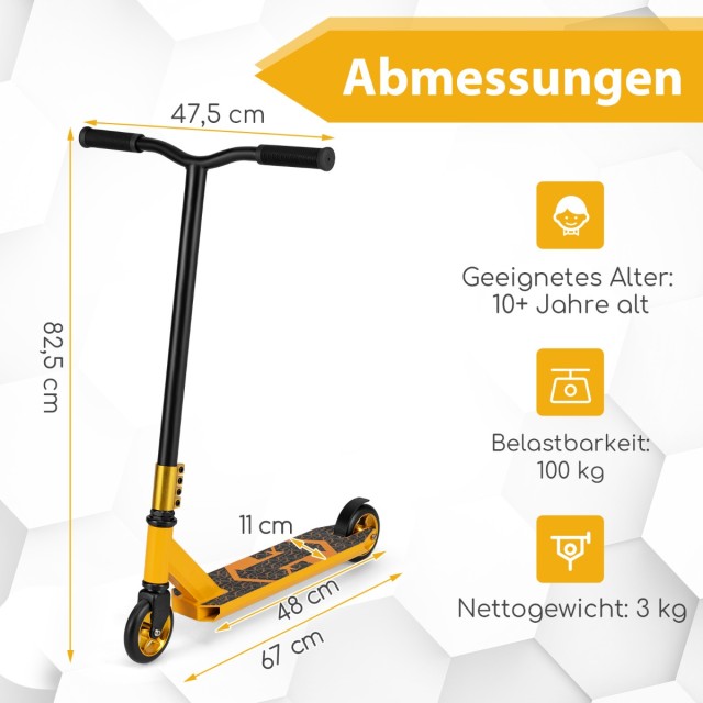 Costway Επαγγελματικό Stunt Scooter για Παιδιά και Εφήβους με Υψηλής Απόδοσης Ρόδες και Ασφαλή Σχεδίαση SP38204YE