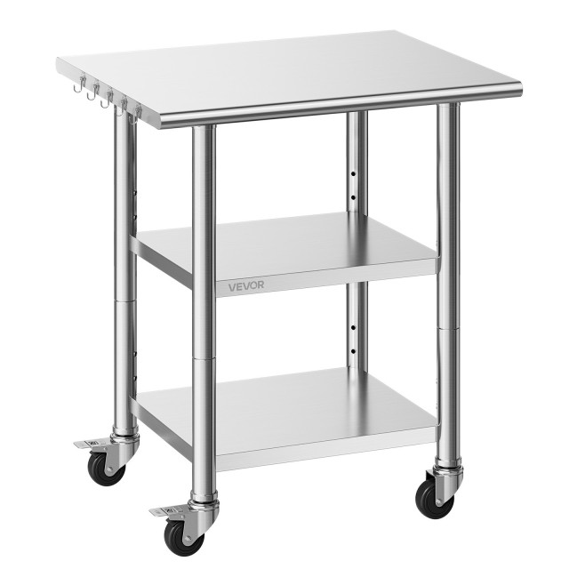 VEVOR Ανοξείδωτο Τραπέζι Εργασίας 61x76 cm με 2 Ράφια και Ρόδες CFBXGGZTSCDJVQALT001V0